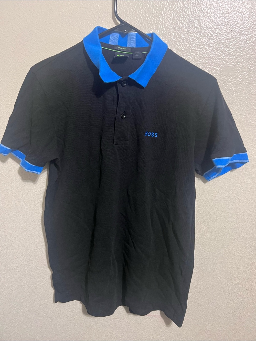 Boss Black Polo with Bright Blue Collar & Sleeve Trim